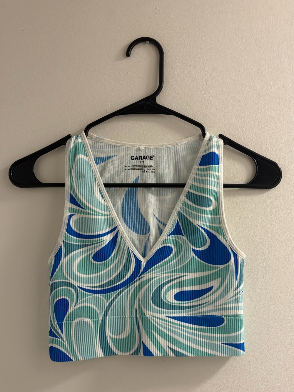 Garage Blue & Mint Swirl V-Neck Crop Top